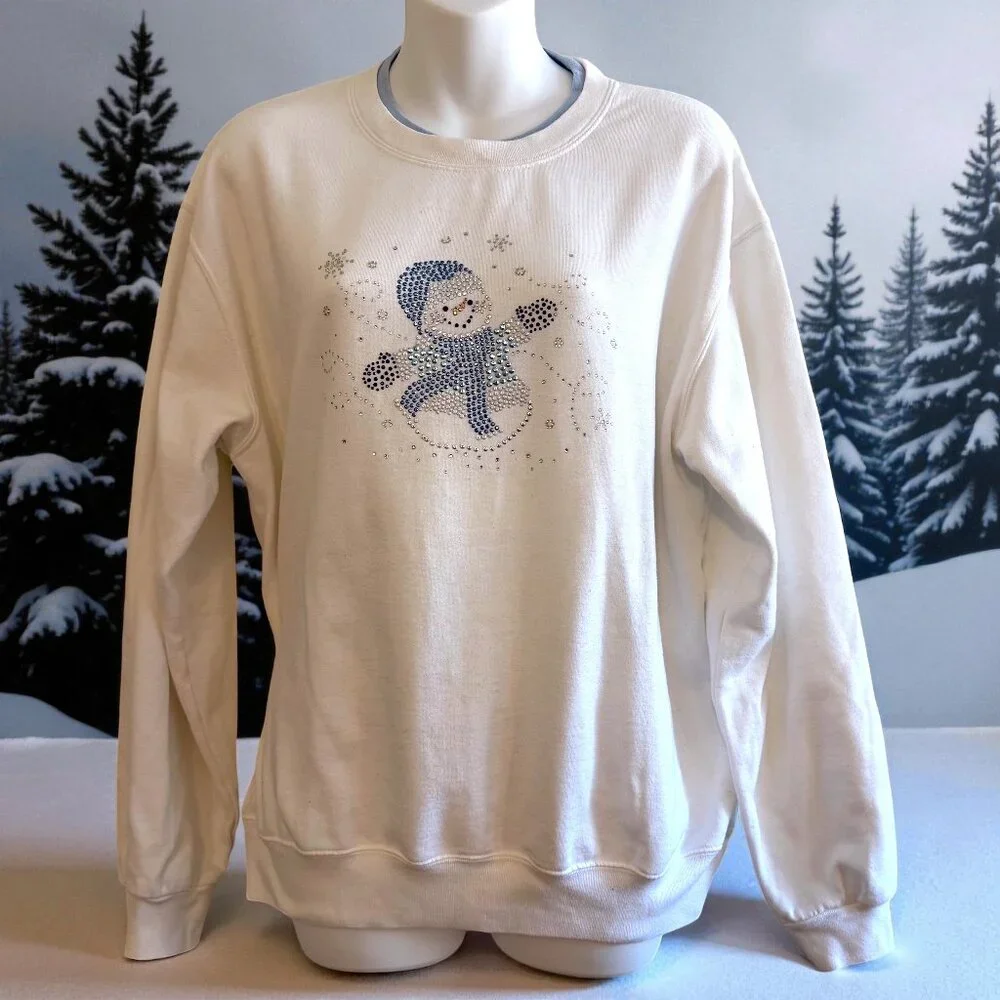 Vintage Rhinestone Snowman Sweatshirt | Decorated Originals | Size L - Picture 1 of 12